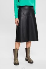 Esprit CURVY Faux leather midi skirt Women Black Skirts P0D0X405