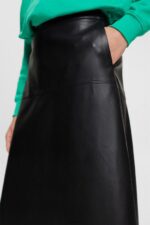 Esprit CURVY Faux leather midi skirt Women Black Skirts P0D0X405 - Image 3