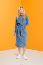 Esprit Denim dress with tie belt Women Blue Light Wash Dresses P0D0X394