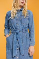 Esprit Denim dress with tie belt Women Blue Light Wash Dresses P0D0X394 - Image 3