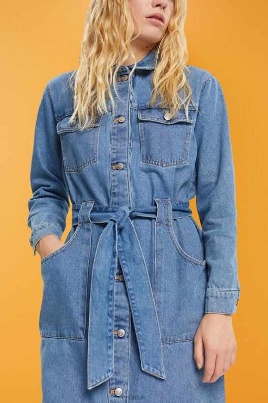Esprit Denim dress with tie belt Women Blue Light Wash Dresses P0D0X394 - Image 3