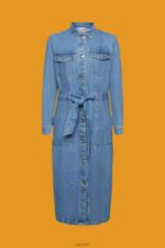 Esprit Denim dress with tie belt Women Blue Light Wash Dresses P0D0X394 - Image 5