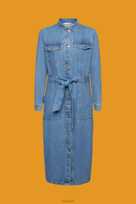 Esprit Denim dress with tie belt Women Blue Light Wash Dresses P0D0X394 - Image 5