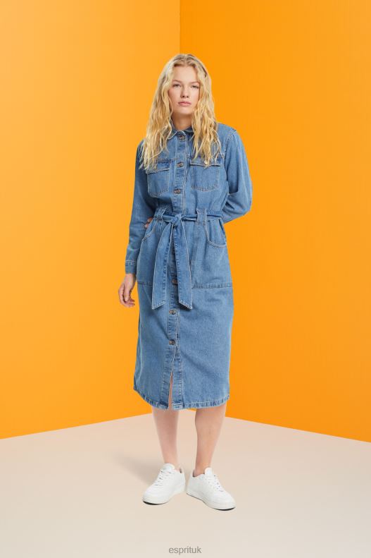 Esprit Denim dress with tie belt Women Blue Light Wash Dresses P0D0X394 - Image 1