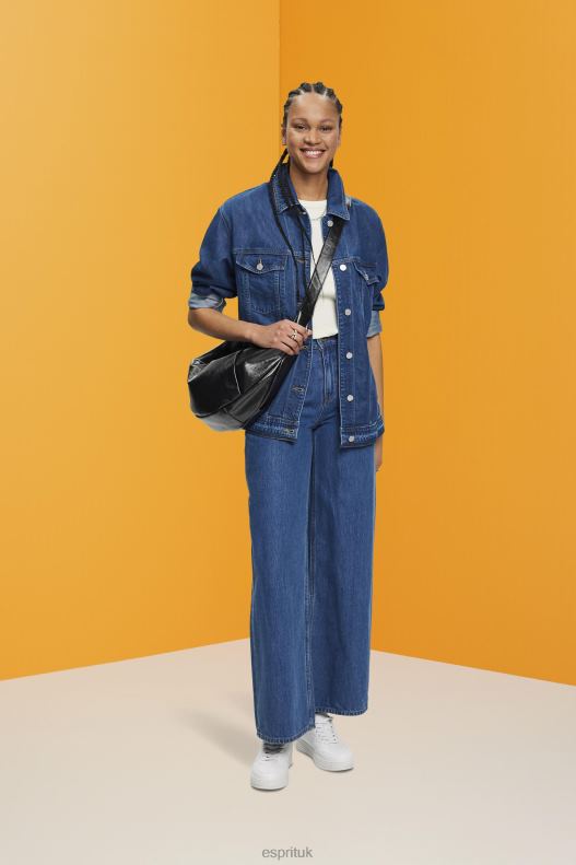 Esprit Denim jacket with tie belt Women Blue Medium Wash Jackets P0D0X215 - Image 2