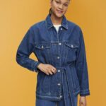 Esprit Denim jacket with tie belt Women Blue Medium Wash Jackets P0D0X215