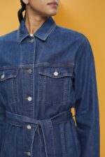 Esprit Denim jacket with tie belt Women Blue Medium Wash Jackets P0D0X215 - Image 3