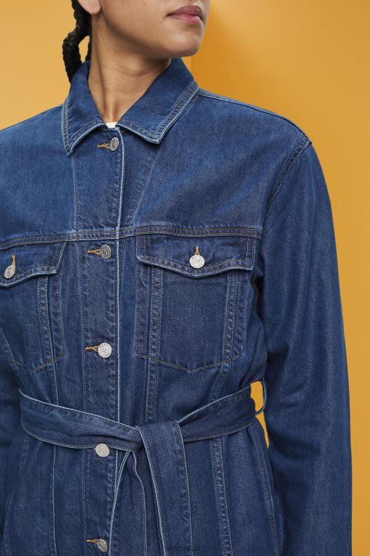 Esprit Denim jacket with tie belt Women Blue Medium Wash Jackets P0D0X215 - Image 3