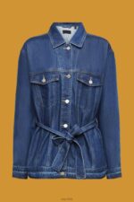 Esprit Denim jacket with tie belt Women Blue Medium Wash Jackets P0D0X215 - Image 5