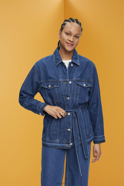 Esprit Denim jacket with tie belt Women Blue Medium Wash Jackets P0D0X215 - Image 1