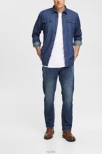 Esprit Denim shirt Men Blue Dark Wash Shirts P0D0X835 - Image 2