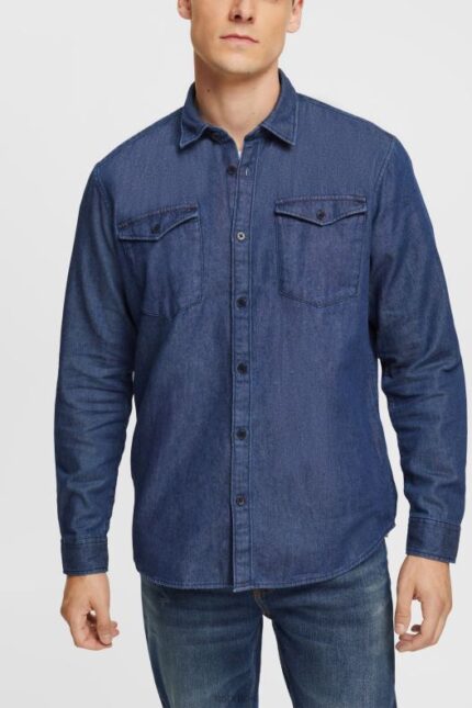 Esprit Denim shirt Men Blue Dark Wash Shirts P0D0X835