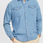 Esprit Denim shirt Men Blue Light Wash Shirts P0D0X834