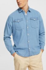 Esprit Denim shirt Men Blue Light Wash Shirts P0D0X834