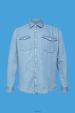 Esprit Denim shirt Men Blue Light Wash Shirts P0D0X834 - Image 4