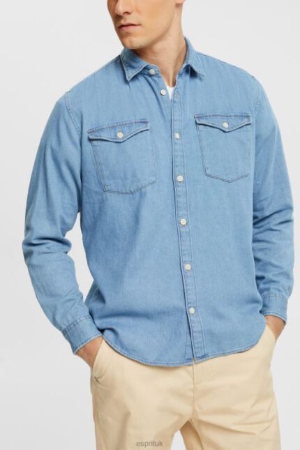 Esprit Denim shirt Men Blue Light Wash Shirts P0D0X834