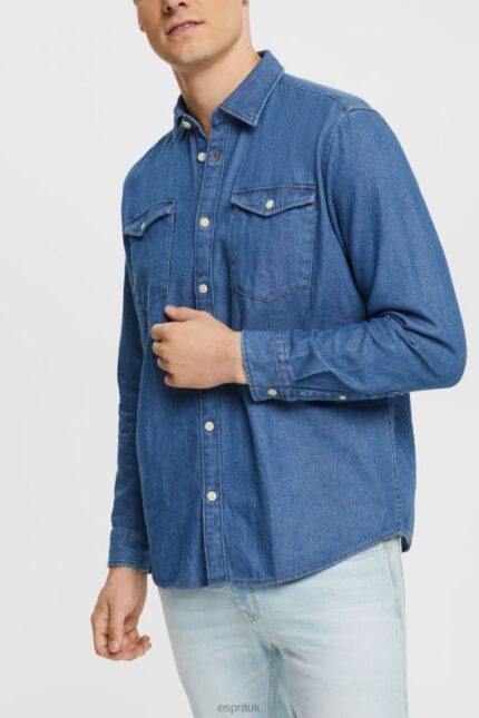 Esprit Denim shirt Men Blue Medium Wash Shirts P0D0X833