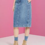 Esprit Denim skirt with paperbag waistband Women Blue Light Wash Skirts P0D0X430