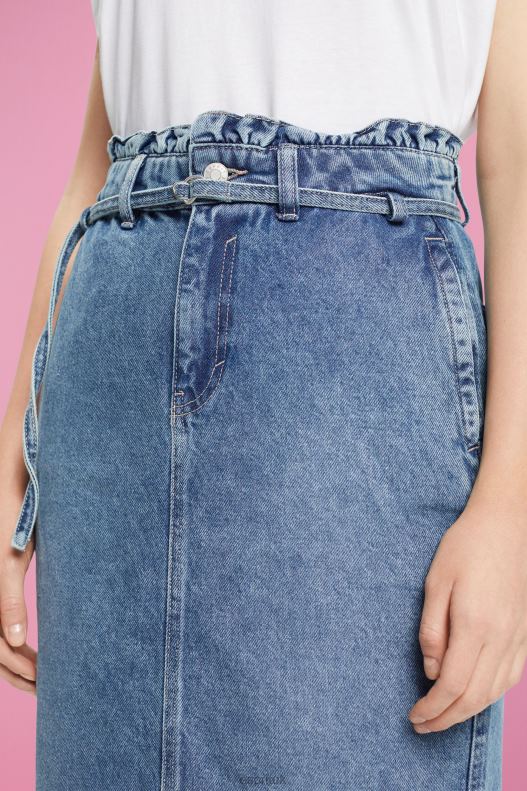 Esprit Denim skirt with paperbag waistband Women Blue Light Wash Skirts P0D0X430 - Image 3