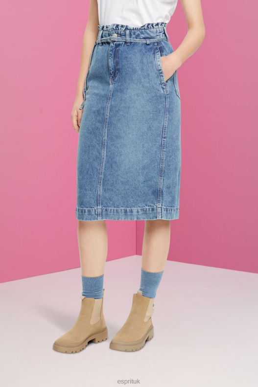 Esprit Denim skirt with paperbag waistband Women Blue Light Wash Skirts P0D0X430 - Image 1