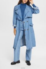 Esprit Denim trench coat Women Blue Light Wash Coats P0D0X486 - Image 2