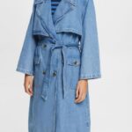 Esprit Denim trench coat Women Blue Light Wash Coats P0D0X486