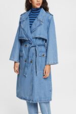 Esprit Denim trench coat Women Blue Light Wash Coats P0D0X486