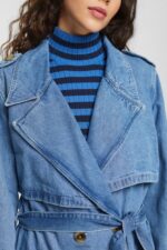 Esprit Denim trench coat Women Blue Light Wash Coats P0D0X486 - Image 3