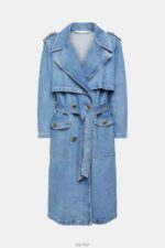 Esprit Denim trench coat Women Blue Light Wash Coats P0D0X486 - Image 5