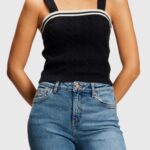 Esprit Dolphin logo cable sweater camisole Women Black Sweaters P0D0X408