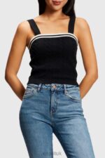Esprit Dolphin logo cable sweater camisole Women Black Sweaters P0D0X408