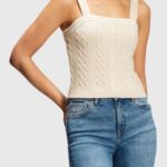 Esprit Dolphin logo cable sweater camisole Women Light Beige Sweaters P0D0X409