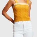 Esprit Dolphin logo cable sweater camisole Women Yellow Sweaters P0D0X411