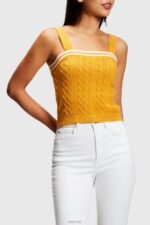 Esprit Dolphin logo cable sweater camisole Women Yellow Sweaters P0D0X411