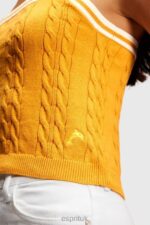 Esprit Dolphin logo cable sweater camisole Women Yellow Sweaters P0D0X411 - Image 3