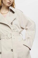 Esprit Double-breasted trench coat Women Light Taupe Coats P0D0X266 - Image 3
