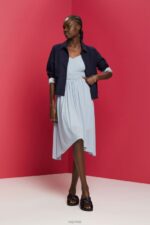 Esprit Elastic Waist Mesh Dress Women Light Blue Lavender Dresses P0D0X66 - Image 2