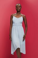 Esprit Elastic Waist Mesh Dress Women Light Blue Lavender Dresses P0D0X66