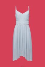 Esprit Elastic Waist Mesh Dress Women Light Blue Lavender Dresses P0D0X66 - Image 5