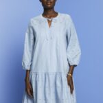 Esprit Embroidered dress, 100% cotton Women Light Blue Lavender Dresses P0D0X187