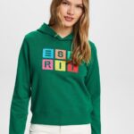 Esprit Embroidered logo hoodie, organic cotton Women Dark Green Sweatshirts & Hoodies P0D0X10