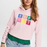 Esprit Embroidered logo hoodie, organic cotton Women Pastel Pink Sweatshirts & Hoodies P0D0X11