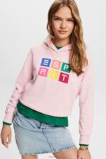 Esprit Embroidered logo hoodie, organic cotton Women Pastel Pink Sweatshirts & Hoodies P0D0X11