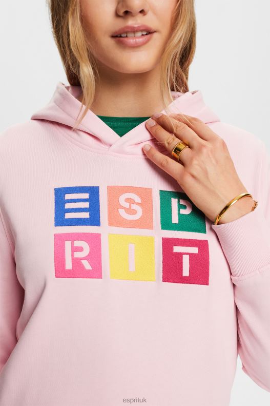 Esprit Embroidered logo hoodie, organic cotton Women Pastel Pink Sweatshirts & Hoodies P0D0X11 - Image 3
