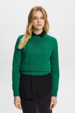 Esprit Embroidered logo sweatshirt, organic cotton Women Dark Green Sweatshirts & Hoodies P0D0X12