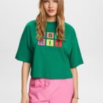 Esprit Embroidered logo t-shirt, 100% cotton Women Dark Green T-Shirts P0D0X15