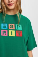 Esprit Embroidered logo t-shirt, 100% cotton Women Dark Green T-Shirts P0D0X15 - Image 3