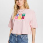 Esprit Embroidered logo t-shirt, 100% cotton Women Pastel Pink T-Shirts P0D0X16