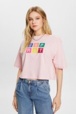 Esprit Embroidered logo t-shirt, 100% cotton Women Pastel Pink T-Shirts P0D0X16