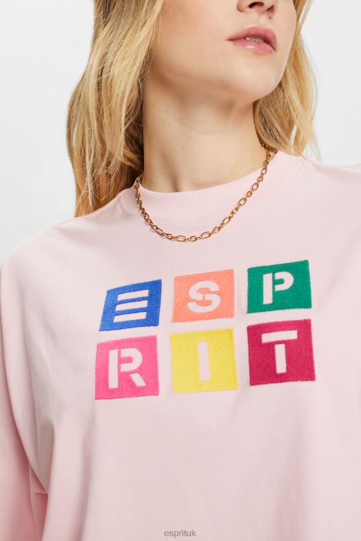 Esprit Embroidered logo t-shirt, 100% cotton Women Pastel Pink T-Shirts P0D0X16 - Image 3